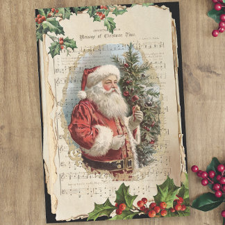 Papel De Seda Velho Pai Natal, Holly & Music Decoupage