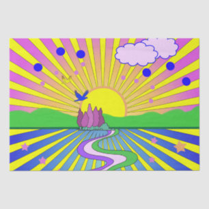 Papel De Seda Verão do Amor Psicodélico Sessenta e Sunburst