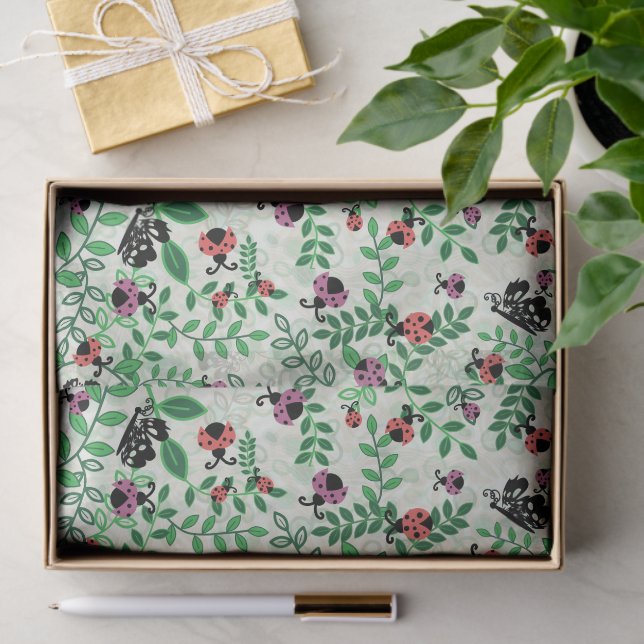 Papel De Seda Verão - Insetos-Dama, Borboletas e Folhas (Presente)