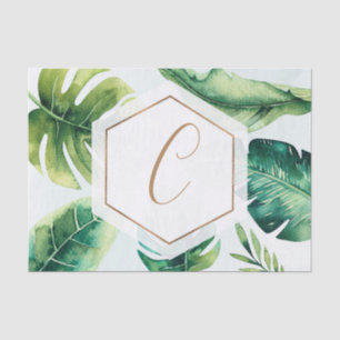 Papel De Seda Verão tropical elegante do ouro branco das folhas