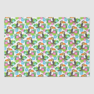 Papel De Seda Verão Tropical Tucano e Padrão Floral