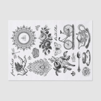 Papel De Seda Verdadeiro (não AI) Vintage Black & White Line Art