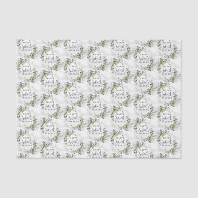 Papel De Seda Verde botânico moderno dourado 16 anos (Frente )