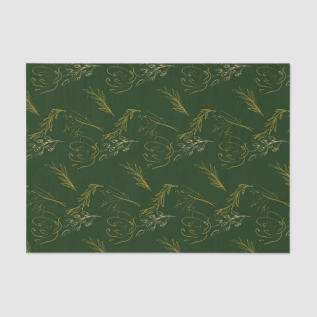 Papel De Seda Verde com Dourado Teclado Floral Contemporâneo (Frente )