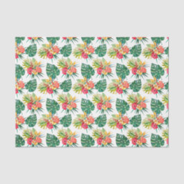 Papel De Seda Verde com Flores Tropicais e Folhas de Palmeira 2