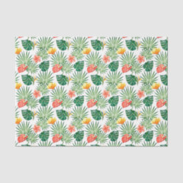 Papel De Seda Verde com Flores Tropicais e Folhas de Palmeira 3