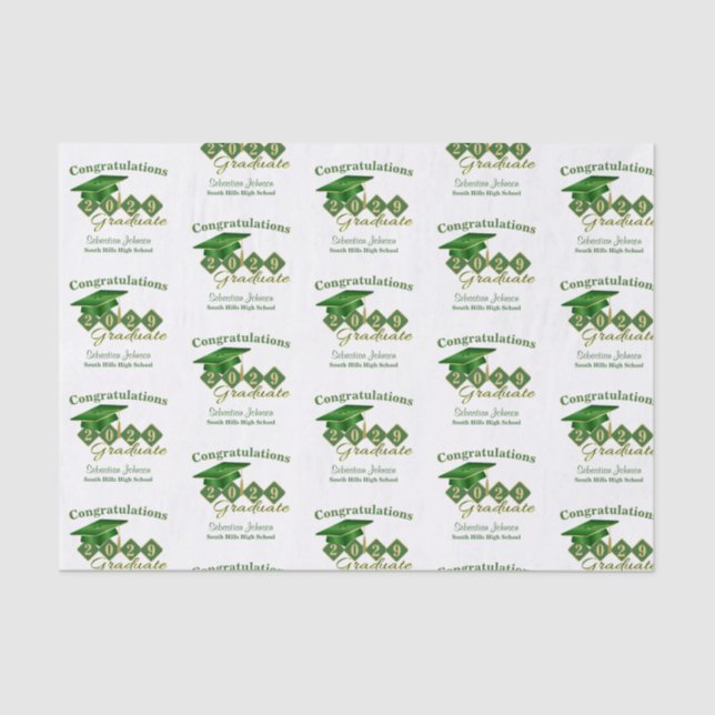 Papel De Seda Verde de graduação clássica personalizada e Dourad (Frente )