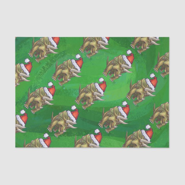 Papel De Seda Verde do Natal do Triceratops (Frente )