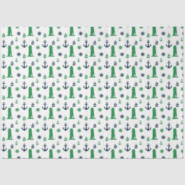 Papel De Seda Verde e Azul-Marinho  Série Náutica Desenho 7