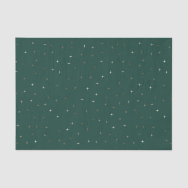 Papel De Seda Verde escuro com estrelas Douradas e brancas (Frente )