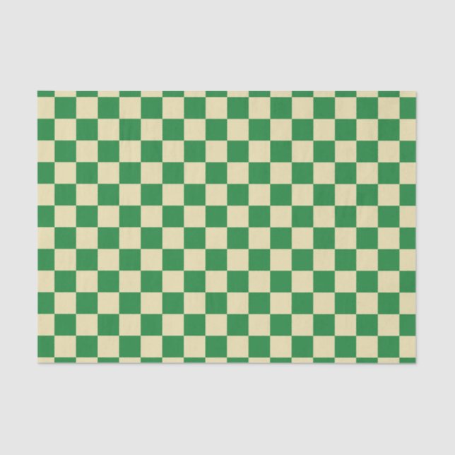 Papel De Seda Verde escuro e bege Checkered (Frente )