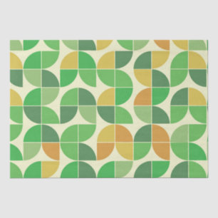 Papel De Seda Verde Floral Geométrico do Meio século Retroativo