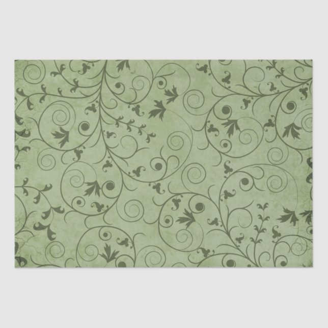 Papel De Seda Verde Grungy Floral (Frente )