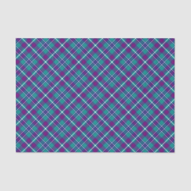 Papel De Seda Verde marinho, Roxo e Tartan Azul (Frente )