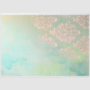Papel De Seda Verde Menta e Rosa Caqui Damask Envelhecido 