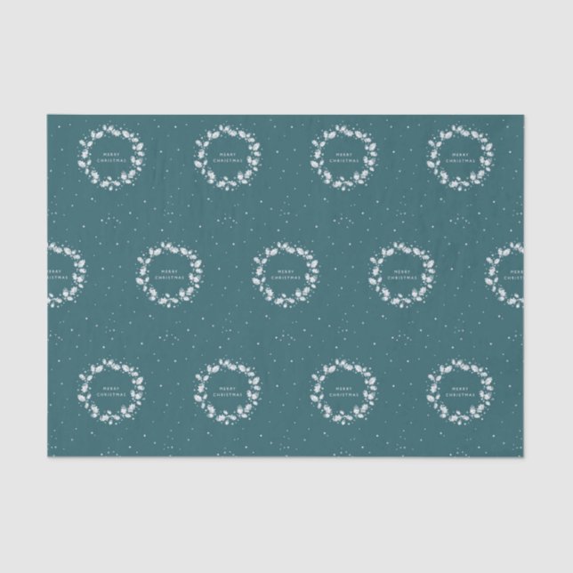 Papel De Seda Verde Mínimo + Feliz Natal Holly Wreath (Frente )