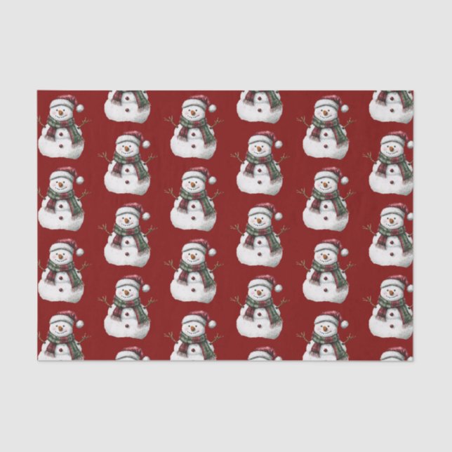 Papel De Seda Verde Vermelho Feliz Árvores de Natal Snowman (Frente )