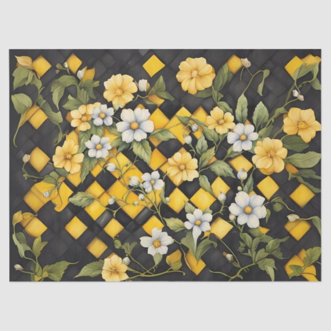 Papel De Seda Verificação de Buffalo Amarelo e Preto com Branco  (Frente )