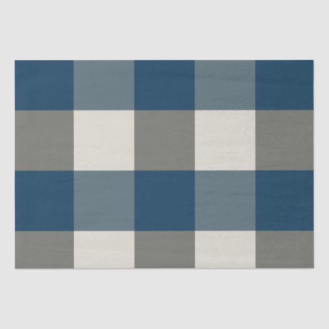 Papel De Seda Verificação de Buffalo Branco da Cinza Azul (Frente )