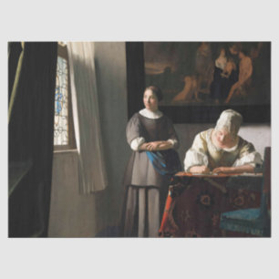 Papel De Seda Vermeer - Senhora Escrevendo uma carta com sua aju