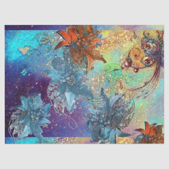 PAPEL DE SEDA VERMELHA AZUL POINSETTIAS, BORRACHA EM ESPUMA DOUR (Frente )