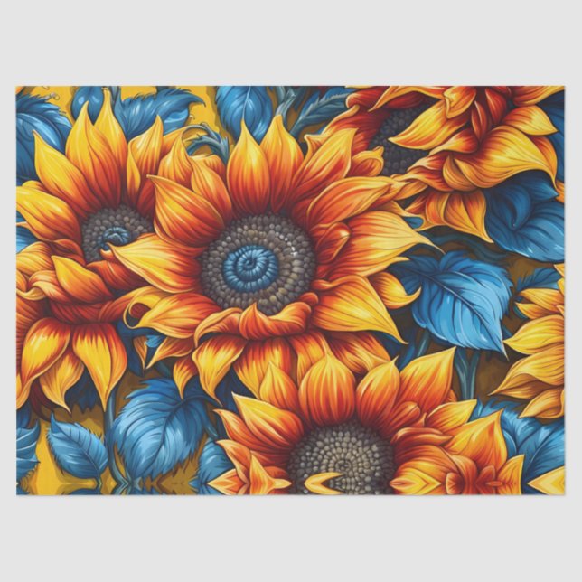 Papel De Seda Vermelho-amarelo-sunflores e azul (Frente )