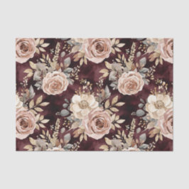 Papel De Seda Vermelho Borgonha Blush Floral