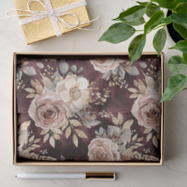 Papel De Seda Vermelho Borgonha Blush Floral