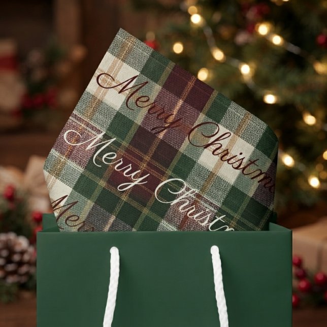 Papel De Seda Vermelho Borgonha e Verde Xadrez de Natal & Texto (Criador carregado)