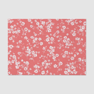 Papel De Seda Vermelho Branco Ditsy Pastel Boho 70s Floral Vinta