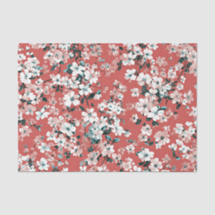 Papel De Seda Vermelho Branco Ditsy Pastel Boho 70s Floral Vinta