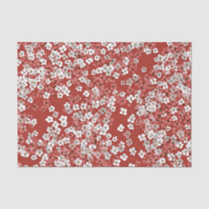 Papel De Seda Vermelho Branco Ditsy Pastel Boho 70s Floral Vinta