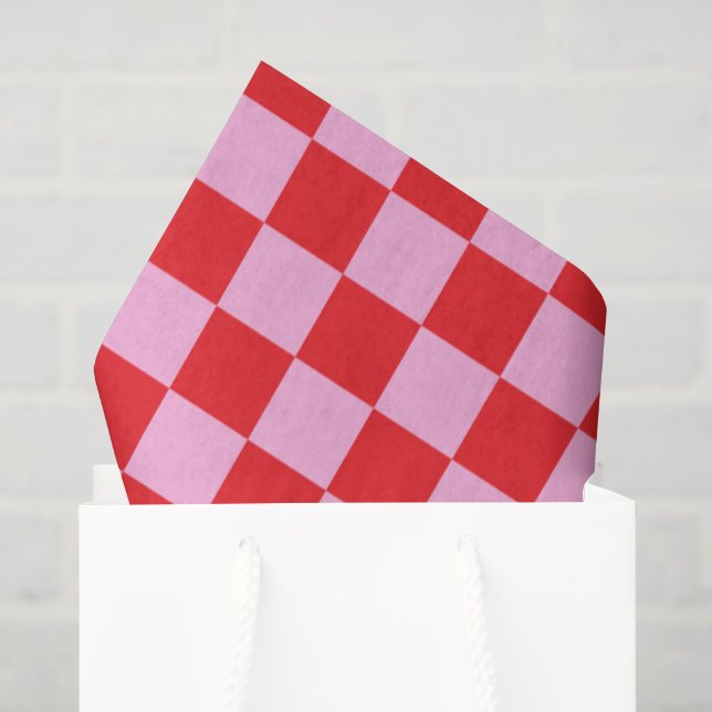 Papel De Seda Vermelho Brilhante e Xadrez Rosa Claro (Sacola de presentes)