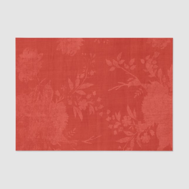 Papel De Seda Vermelho Brilhante no Padrão Floral Vermelho (Frente )