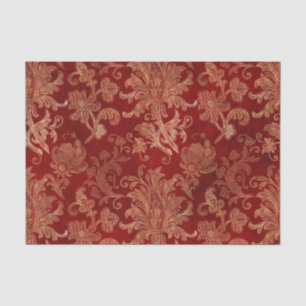 Papel De Seda Vermelho Carmesim e Dourado Damasco Vintage