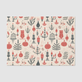 Papel De Seda Vermelho Clássico, Branco e Preto - Natais vintage