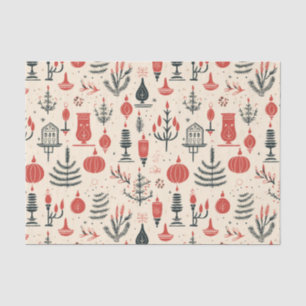 Papel De Seda Vermelho Clássico, Branco e Preto - Natais vintage