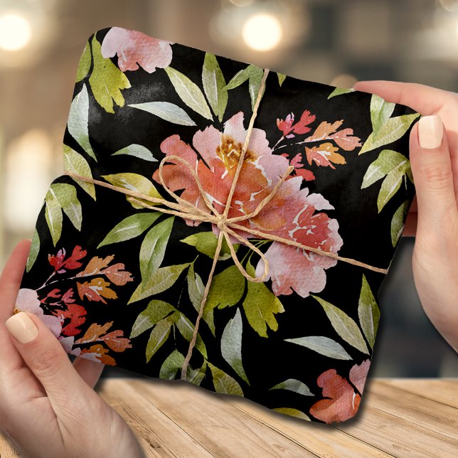 Papel De Seda Vermelho Cor-de-Água - Preto Floral (Criador carregado)