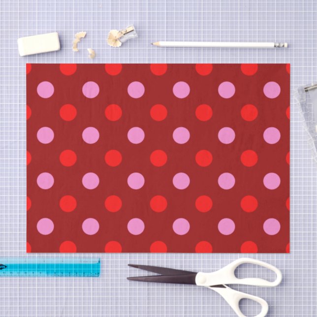 Papel De Seda Vermelho e Rosa Sobre Desenho de Pontos Marrom  (Arte )