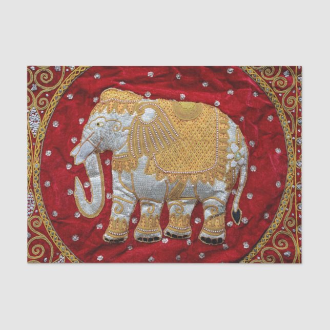 Papel De Seda Vermelho Embellished e ouro do elefante indiano (Frente )