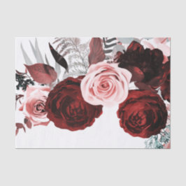 Papel De Seda Vermelho Escuro & Floral Verdejante Rosa Branco Ca