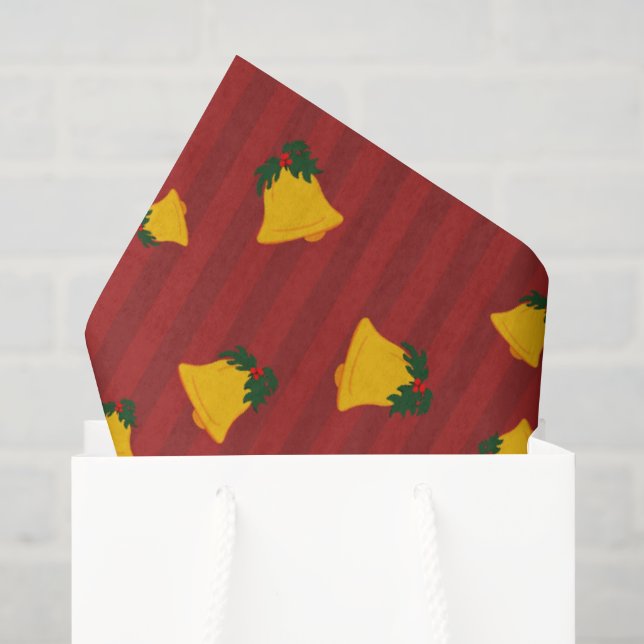 Papel De Seda Vermelho Feriado Dourado Listra Sininhos Natal (Sacola de presentes)