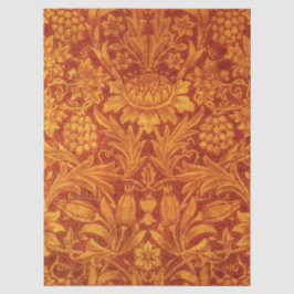 Papel De Seda Vermelho Floral e Amarelo Dourado Wm Morris