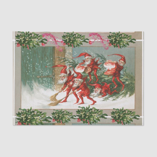 PAPEL DE SEDA VERMELHO NATAL ELVES NADANDO EM MALAS DE NEVE (Frente )