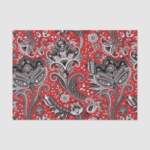 Papel De Seda Vermelho Preto e Branco Floral Paisley Boêmio Boho