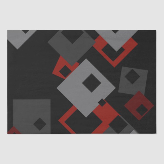 Papel De Seda Vermelho preto e cinza geométrica (Frente )