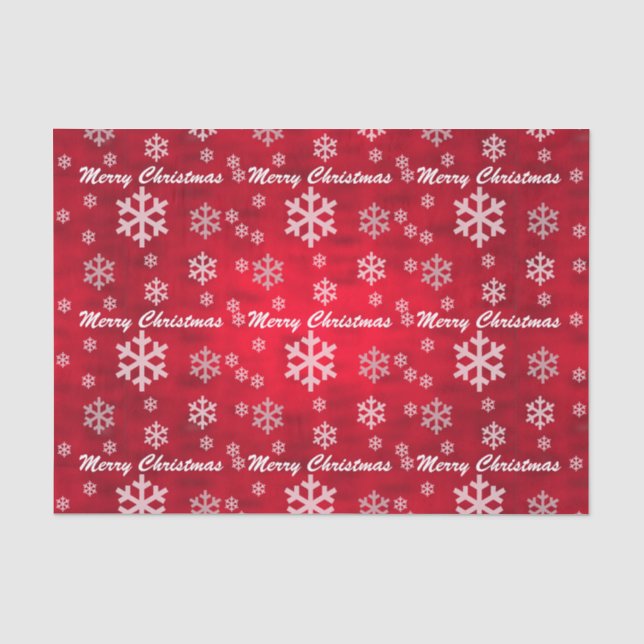 Papel De Seda Vermelho Texturizado Feliz Natal com Flocos de Nev (Frente )