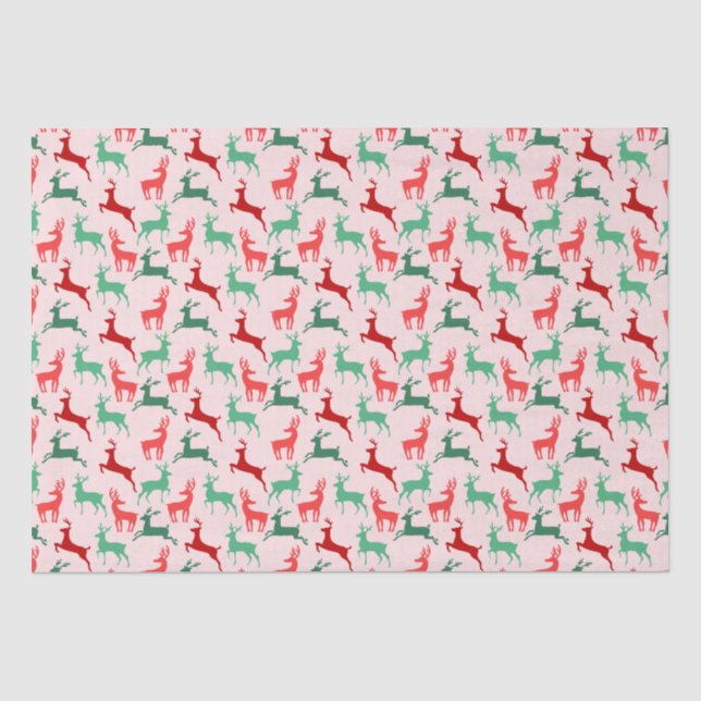 Papel De Seda Vermelho Verde Reindeer Padrão Rosa (Frente )