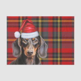 Papel De Seda Vermelho Xadrez Férias Dachshund Pelo Liso Natal