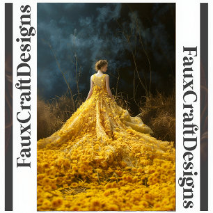 Papel De Seda Vestido Amarelo Flor Avant-garde Decoupage Direito